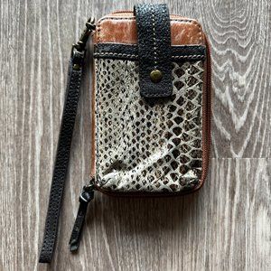 The SAK Brown Leather & Snake Skin Zip-Around Wristlet Wallet